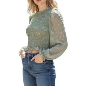 Wilfred Aritzia Tempest Long Sleeve Smocked Top Green Small Cottage Fairy EUC